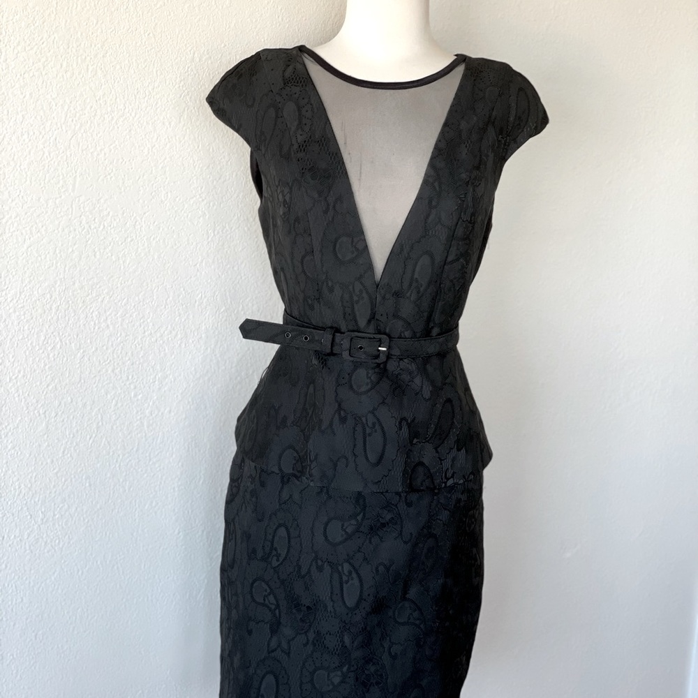 Sexy black “Eva Franco” cocktail dress with Sheer Plunging Neckline - Picture 2 of 6
